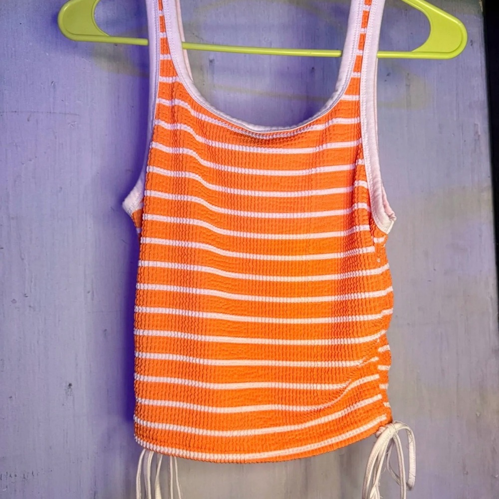 SHEIN Orange and White Striped Tank Top with Side Ties